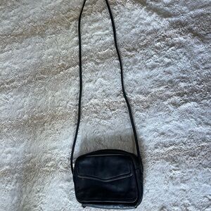 FOSSIL Vtg 90's Black Leather Small Crossbody WALLET ID INSIDE Bag Tote Purse